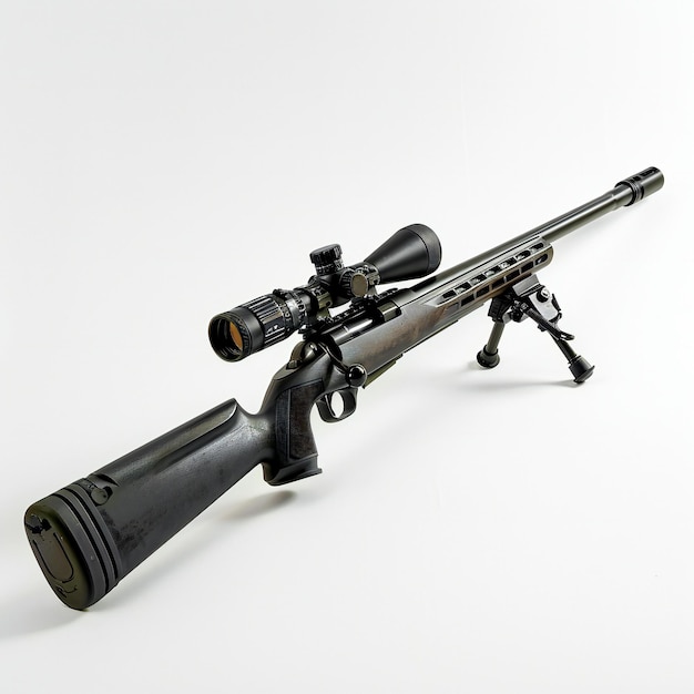 Rifle de atirador com mira óptica em fundo branco Isolado