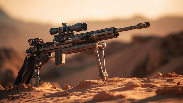 Un rifle en el desierto con la palabra rifle en él