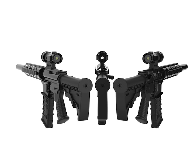Rifles de asalto modernos del ejército negro vista trasera