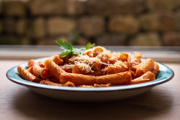 Rigatoni con sabor a carne pasta de cocina italiana salsa de carne