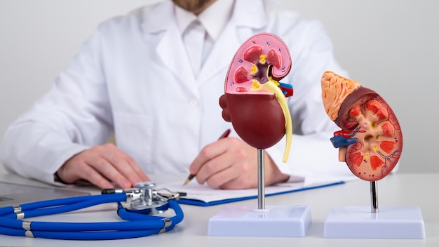 Rim de maquete na mesa de trabalho do médico