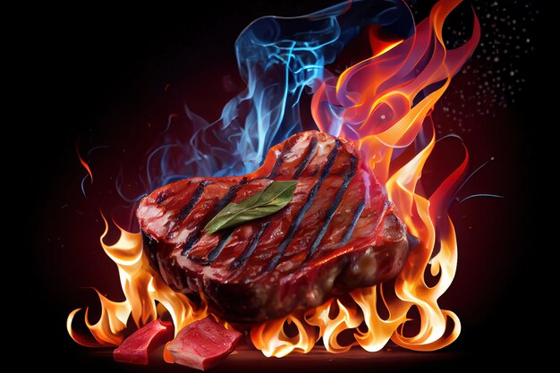 Rindersteak über Flammengrill garen Generative Ai