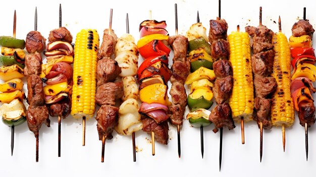 Rindfleisch Huhn und Garnelen Kebabs Barbecue Generative KI