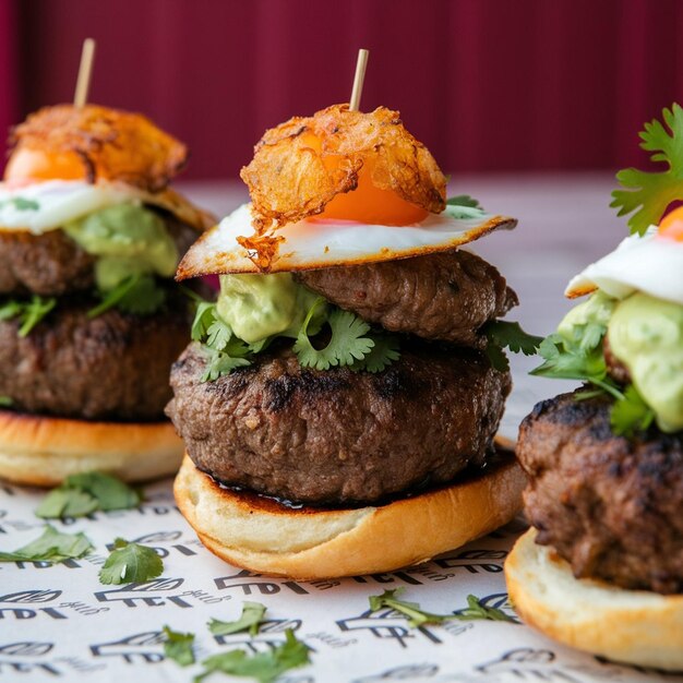 Foto rindfleisch-slider im peruanischen stil mit avocadocreme