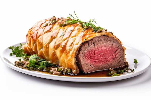 Rindfleisch Wellington auf weißem Hintergrund