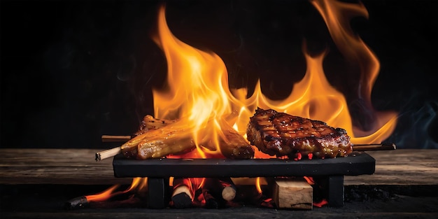 Rindfleischfilet auf dem Grill mit Feuer