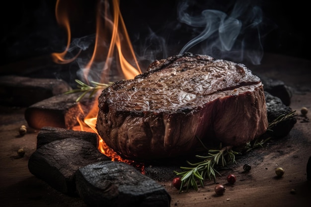 Rindfleischsteak im Feuer