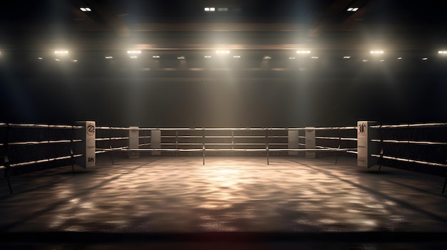 Un ring de boxeo con una luz en la pared.