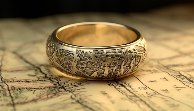Foto ring im elfenstil. der ring hat innen gebogene elfenbuchstaben