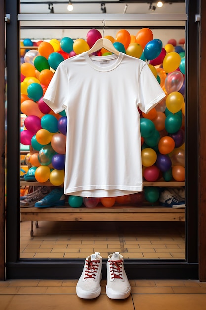 Foto ringer camiseta en un arcade retro con joystick y arcade ma limpio blanco blanco sesión de fotos tee