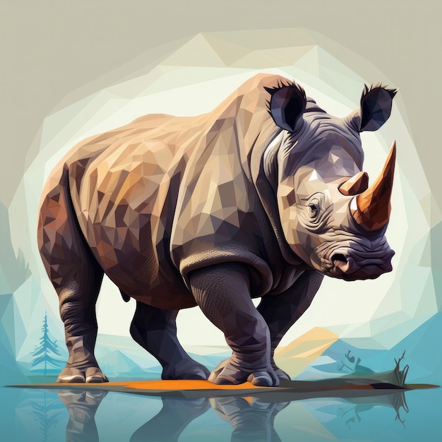 Rinoceronte colorido é retratado em um backorund cinza estilo low poly Generative ai