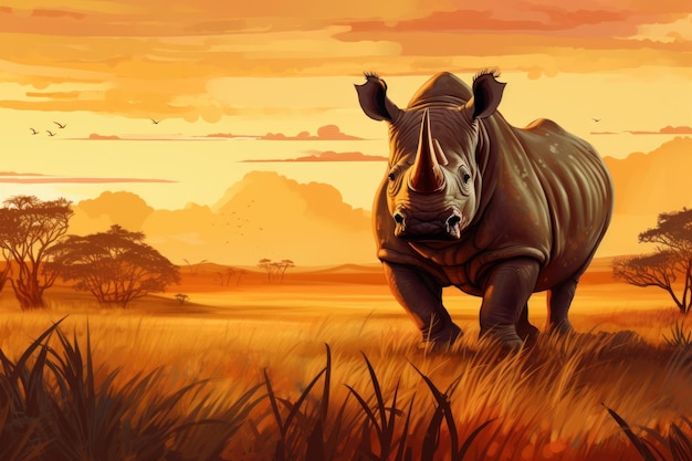 Rinoceronte com chifres animal da savana africana Gerar Ai