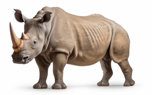 Foto rinoceronte de pé em frente a um fundo branco