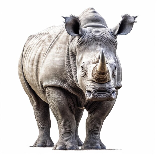 Un rinoceronte con dos orejas hacia arriba y un fondo blanco.