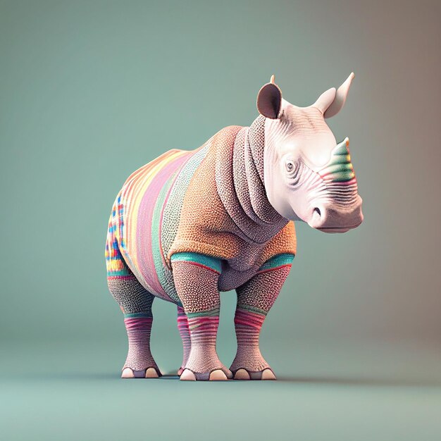 Foto un rinoceronte realista en trajes vintage brillantes y pastel comerciales