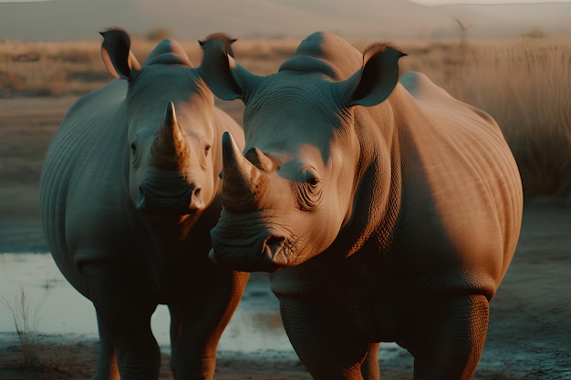 Rinocerontes grandes rinocerontes pastando en áreas silvestres africanas