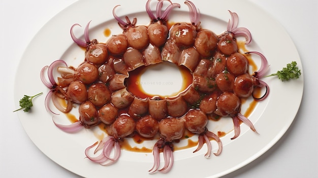 Riñones con cebollas y arroz en un plato