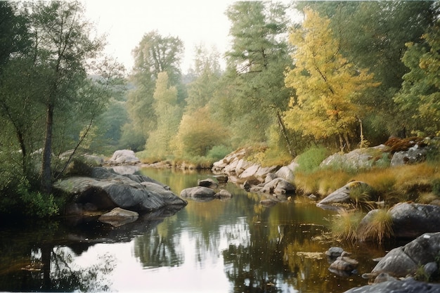 Un río con un árbol al fondo.