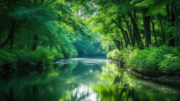 Un río con árboles a su alrededor.