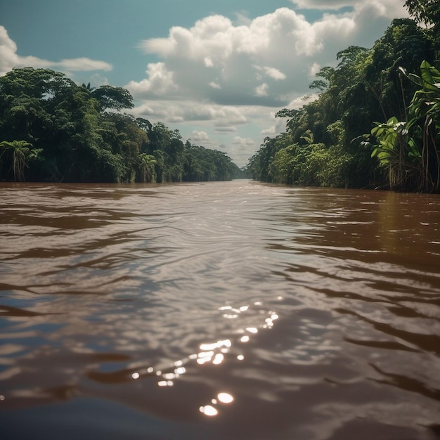 Un río con un barco y árboles en él