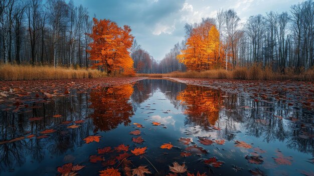 río en el bosque y los campos