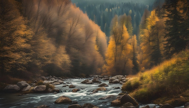 un río con un bosque en el fondo