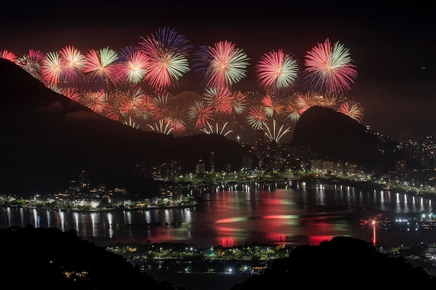 Rio Brasilien 31. dezember 2022 Feuerwerk am Strand der Copacabana von Vista Chinesa aus gesehen