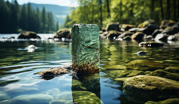 Rio com pedras e água calma e transparente AI gerado