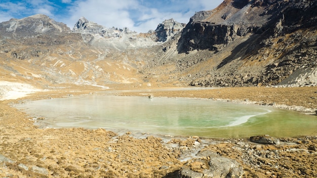 río congelado en la montaña del Himalaya