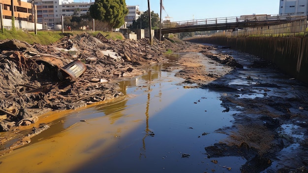 Río contaminado con efluentes industriales