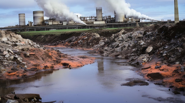 Río contaminado con efluentes industriales