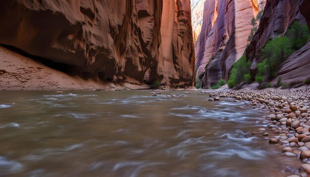 Foto un río corre a través de un cañón con un río que fluye a través de él