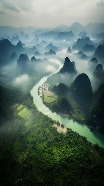Un río corre a través de las montañas en vietnam.