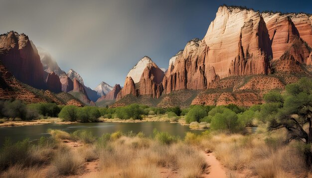 Foto un río corre a través de un valle con montañas en el fondo