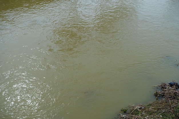 El río cuya agua aumenta con el agua de lluvia Las aguas de un río fluyen turbiamente Los ríos que fluyen en la primavera