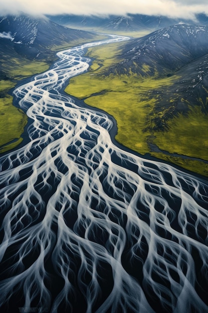 Foto rio da islândia acima de um drone paisagem da islândia generative ai