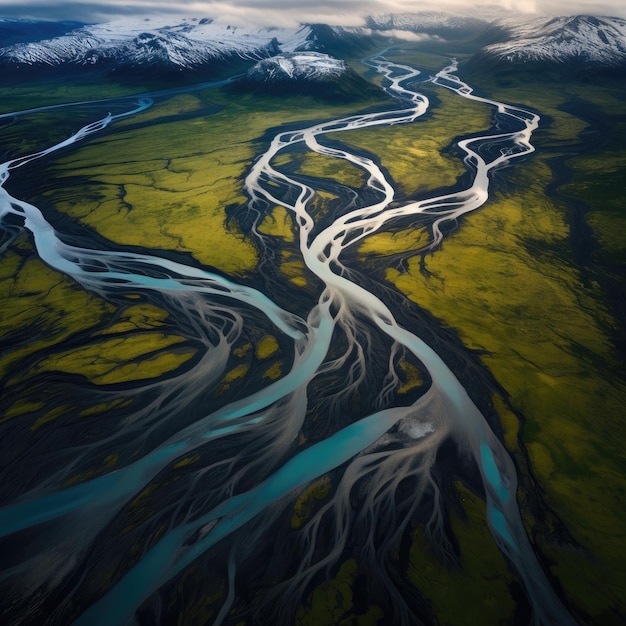 Rio da Islândia acima do drone Paisagem da Islândia Generative ai