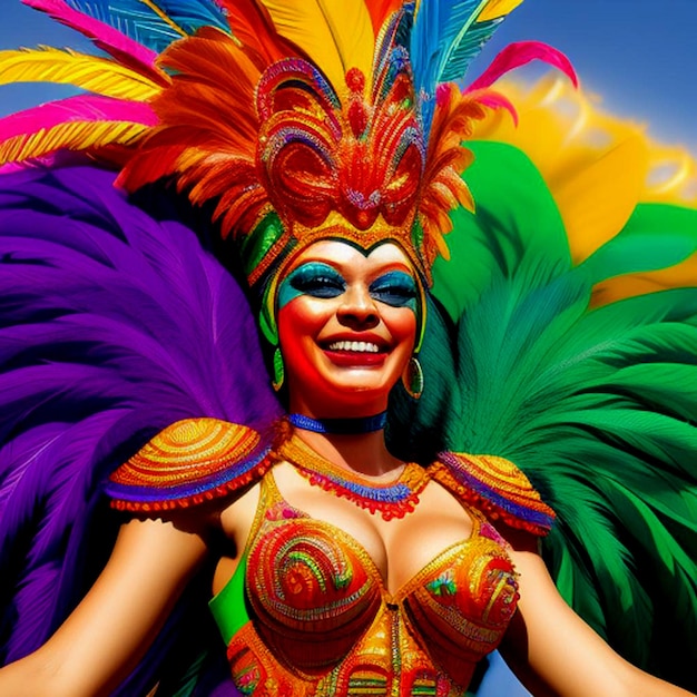 Rio Dancer Carnaval Brasil máscara trajes detalhados cores mulheres tropicais