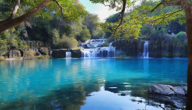 Rio de água azul com árvore verde