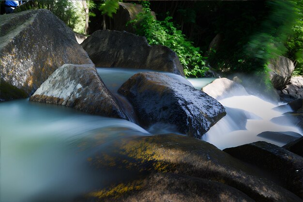 Rio fluindo por entre árvores e montanhas na Escócia