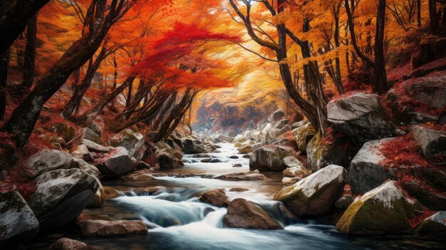 el río fluye a través del bosque