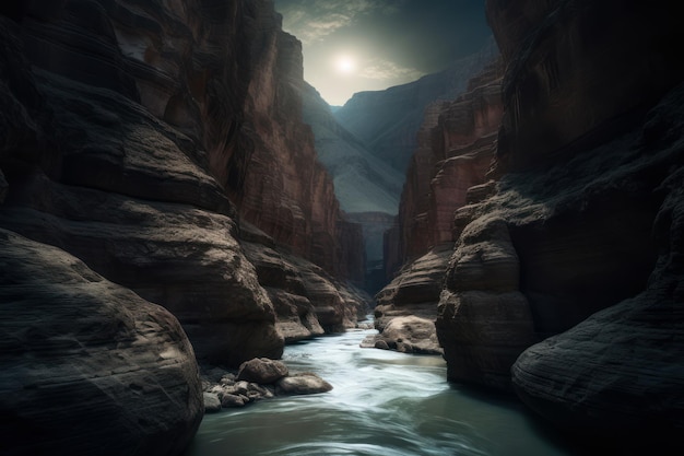 Un río fluye a través de un cañón.