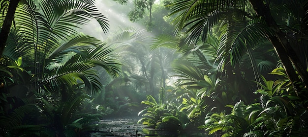 un río fluye a través de un denso bosque verde