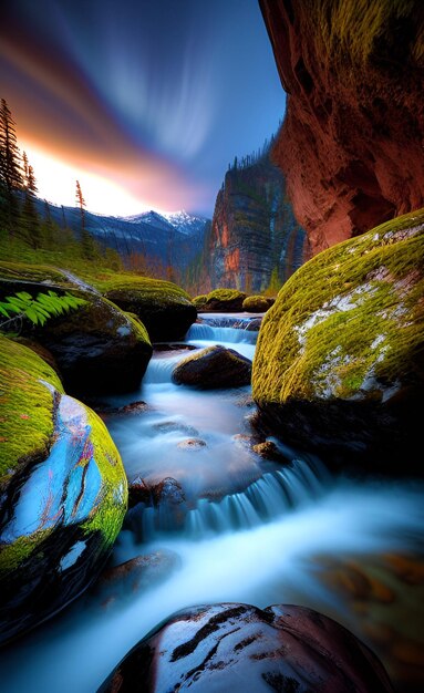 Un río fluye a través de un paisaje rocoso.