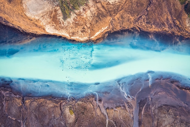 Río glaciar turquesa que fluye derritiéndose en las tierras altas de Islandia en verano en Islandia