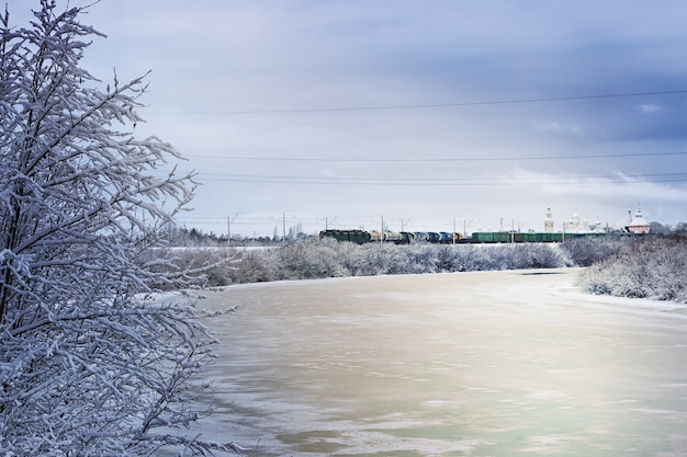 Río de invierno en el bosque