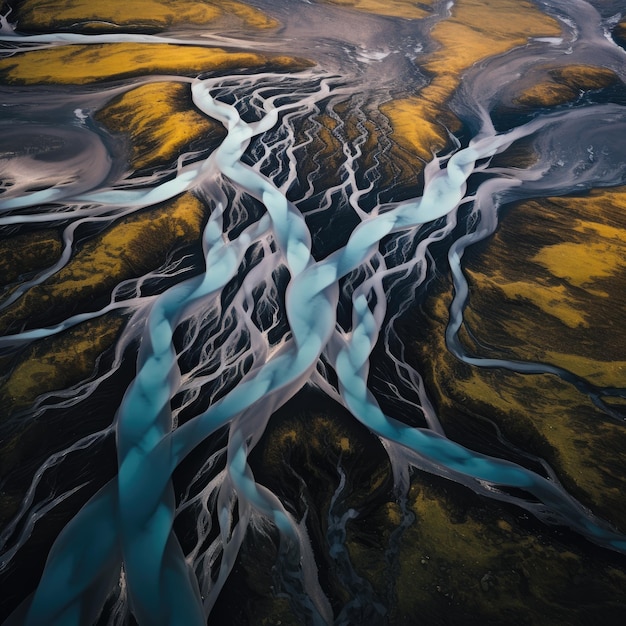 Río de Islandia arriba desde un dron Paisaje de Islandia Ai generativo