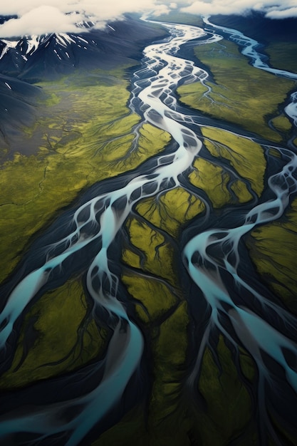Foto río de islandia arriba desde un dron paisaje de islandia ai generativo