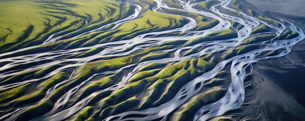 Río de Islandia arriba desde un dron Paisaje de Islandia Ai generativo