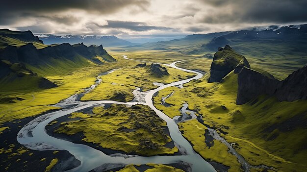 El río Islandia desde la vista de un pájaro